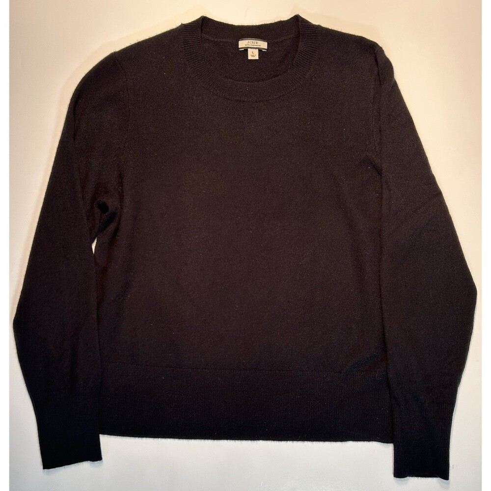 J Crew Women’s 100% Cashmere Black Sweater Size L Crew Neck Classic Preppy EUC!!